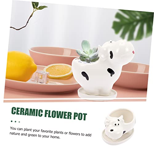 Yardwe 2 Sets Vase Desktop Office for Holder Table Home Cactus Flower Drainage Shape Ceramic Pot of Collectible Year Outdoor Decor Tiny Bonsai Cute Shaped Planter Gardening Container