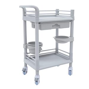 esthetician cart 2 tier rolling utility cart with table top, dental lab medical cart, abs beauty salon trolley cart lash cart organizer, makeup cart with wheels & dirt buckets, max load 33 lbs