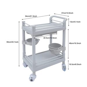 Esthetician Cart 2 Tier Rolling Utility Cart with Table Top, Dental Lab Medical Cart, ABS Beauty Salon Trolley Cart Lash Cart Organizer, Makeup Cart with Wheels & Dirt Buckets, Max Load 33 lbs