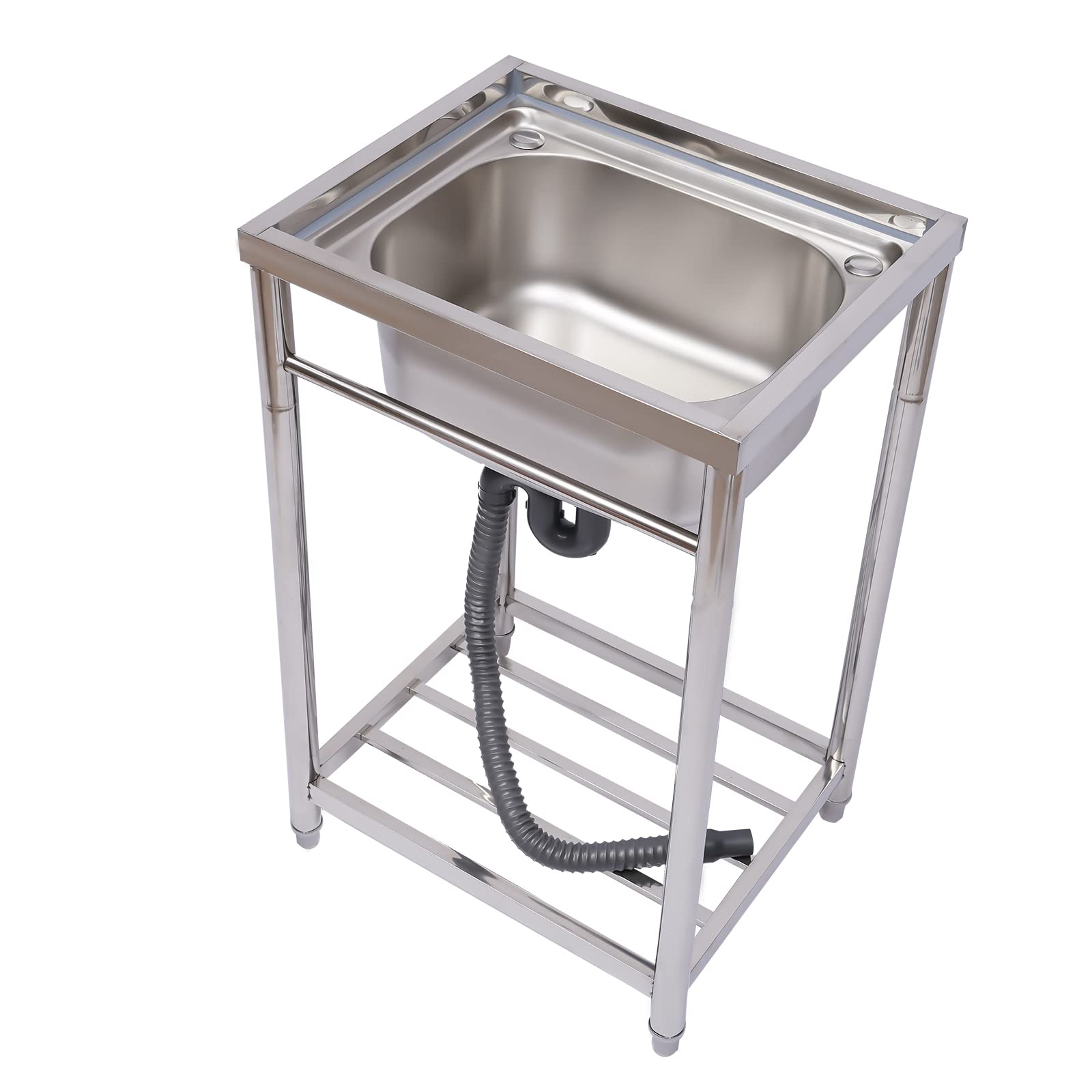 Commercial 304 Stainless Steel Sink 1 Compartment Free Standing Utility Sink Set w/Drainboard for Garage, Restaurant, Kitchen, Laundry Room, Outdoor, 21.65" W x 17.72" D x 33.46" H