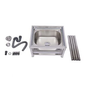 Commercial 304 Stainless Steel Sink 1 Compartment Free Standing Utility Sink Set w/Drainboard for Garage, Restaurant, Kitchen, Laundry Room, Outdoor, 21.65" W x 17.72" D x 33.46" H