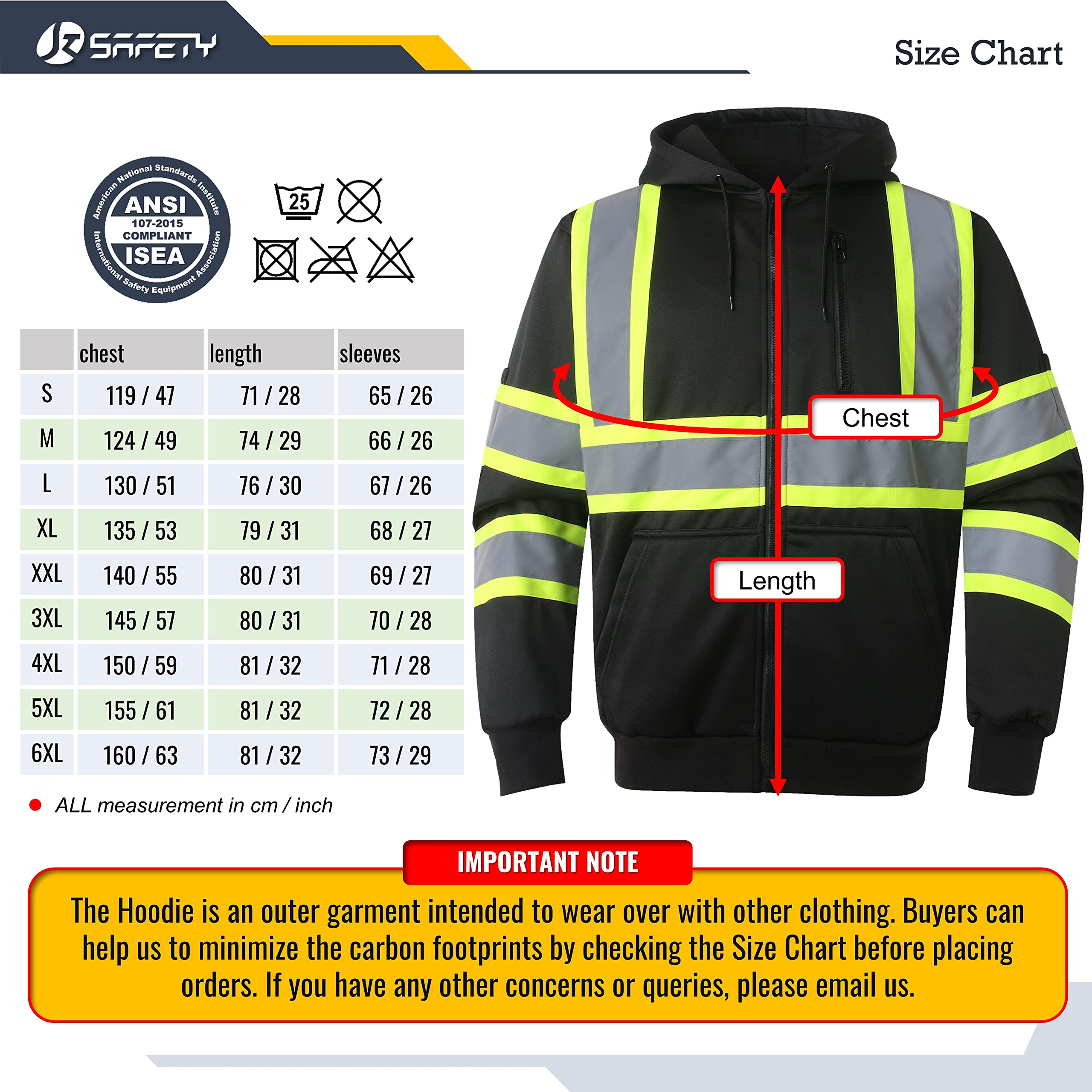 JKSafety Hi-Vis Safety Sweatshirt for men women High Visibility Zip-Up Hooded Sweatshirt Hoodie work utility Reflective Strips with Extended Trims (JK121-Black,L)