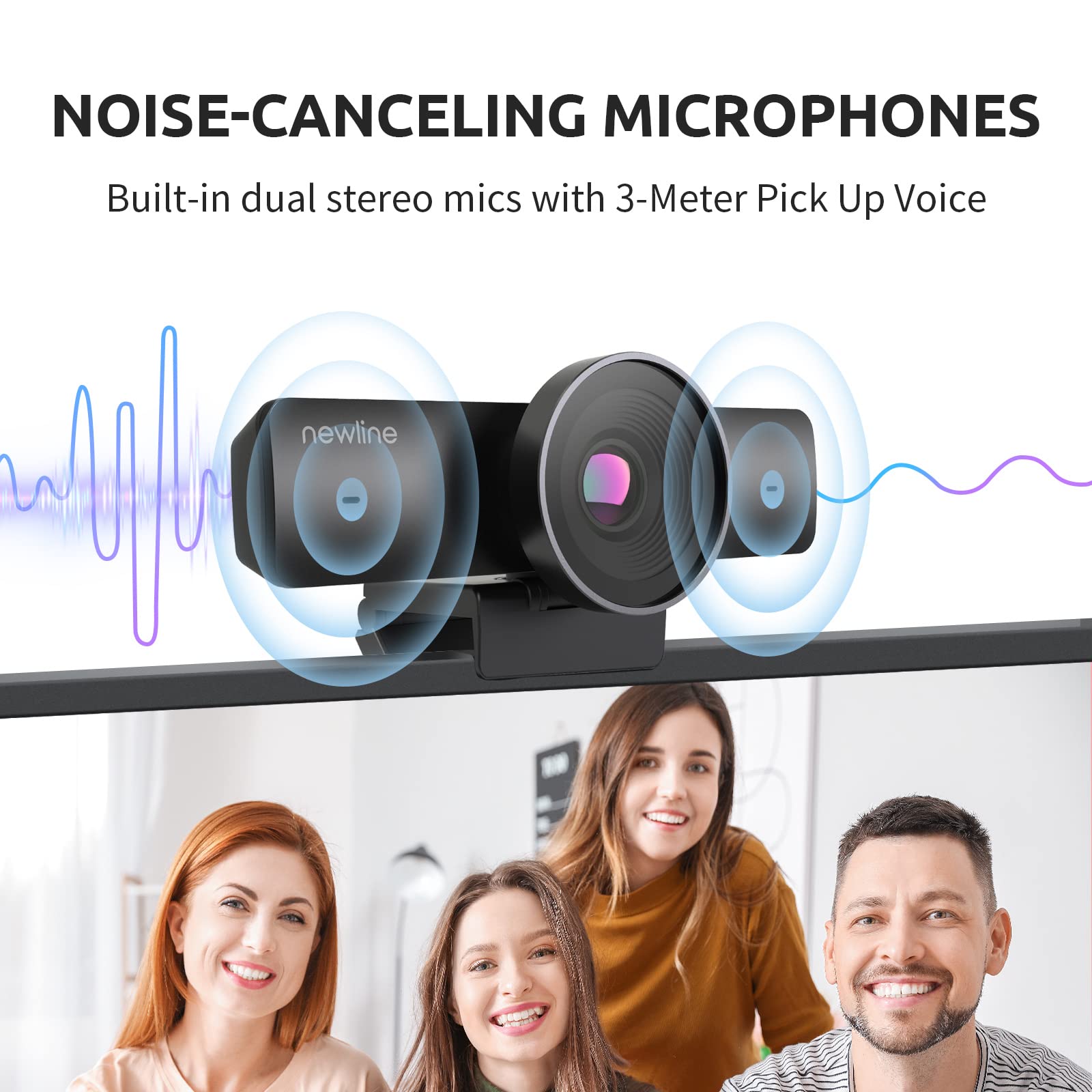 newlinework Full HD 1080P Webcam, Noise-Canceling Webcam with Microphone, Conference Webcam, Privacy Webcam Cover, 85°FOV USB Webcam, Plug and Play, Web Camera Works with Zoom/Skype/Teams, PC/Mac