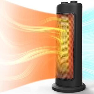 waoveow space heaters indoor use electric, 16inches 1500w-ceramic tower heater, fast heating, wide oscillation, adjustable thermostat, over-heating & tip-over protection quiet safety office bedroom