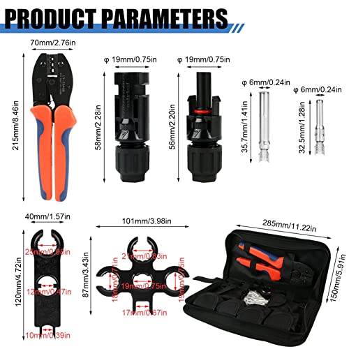 Solar Crimping Tool Set for 2.5/4/6 mm² Solar Panel PV Cable with 12 Pieces Male Female Solar Panel Cable Connector and 2 Pieces Solar Connector Wrench for Solar Panel Cable Connection (Set 2)