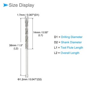 CoCud Diamond Twist Drill Bits, 1.7mm Drill Bit Diameter, Metric Tipped Drill Bits High-Speed Steel - (Applications: for Glass Sea Shells), 10-Pieces