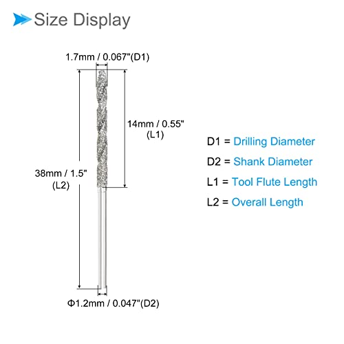 CoCud Diamond Twist Drill Bits, 1.7mm Drill Bit Diameter, Metric Tipped Drill Bits High-Speed Steel - (Applications: for Glass Sea Shells), 10-Pieces