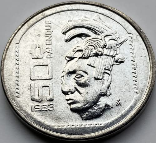 1983 Mo 50 Centavos Mexico Coin. Commemorating Palenque Pakal An Maya Emperor Who Inspired"Ancient Astronauts" Conspiracy Theory. 50 Centavos Graded By Seller Circulated Condition