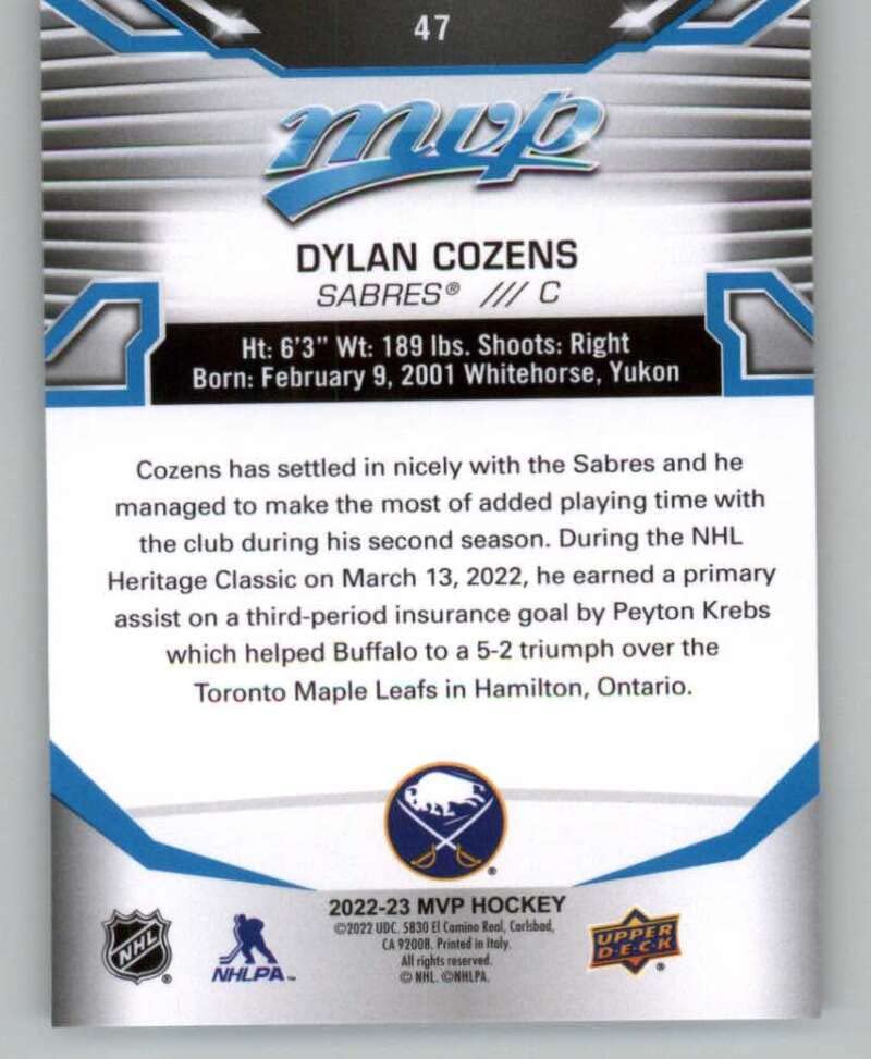 2022-23 Upper Deck MVP #47 Dylan Cozens Buffalo Sabres NHL Hockey Trading Card