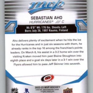 2022-23 Upper Deck MVP #42 Sebastian Aho Carolina Hurricanes NHL Hockey Trading Card