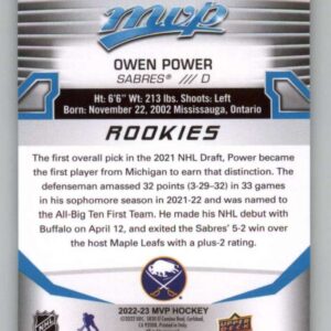 2022-23 Upper Deck MVP #243 Owen Power RC Rookie SP Short Print Buffalo Sabres NHL Hockey Trading Card