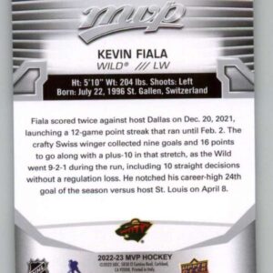 2022-23 Upper Deck MVP Silver Script #184 Kevin Fiala Minnesota Wild NHL Hockey Trading Card