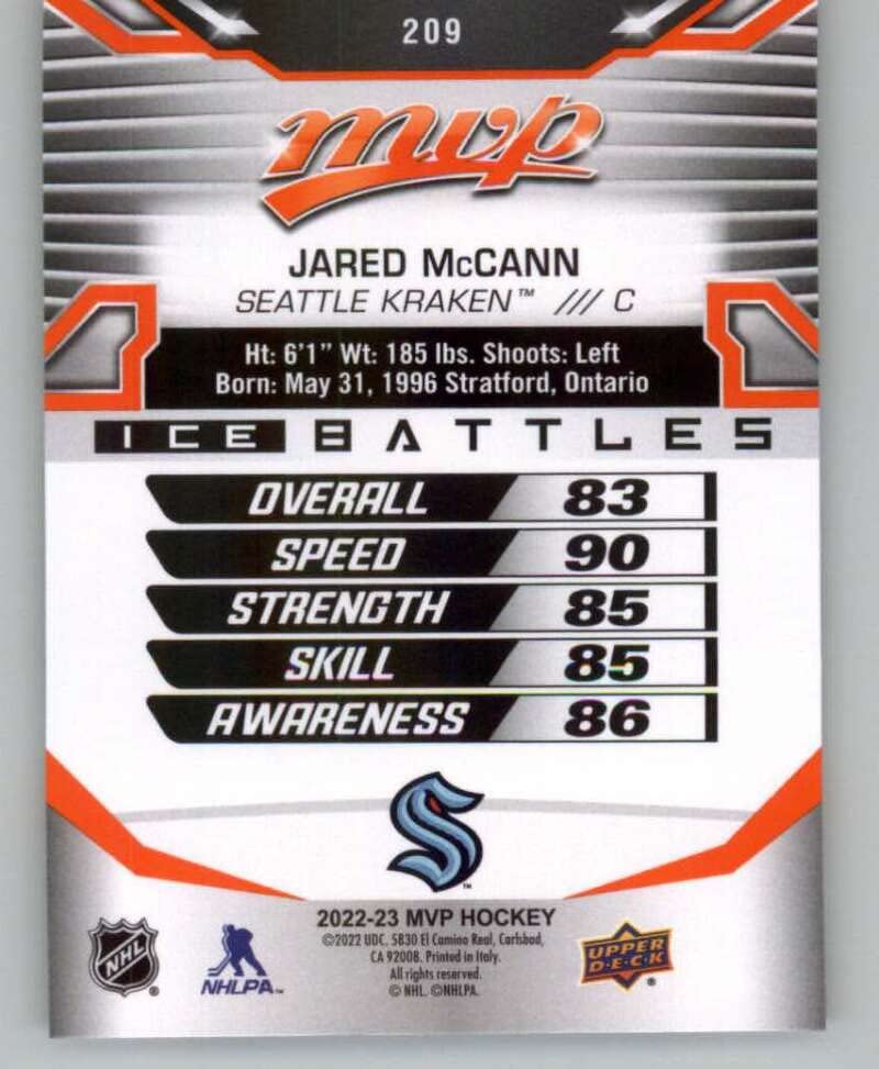 2022-23 Upper Deck MVP Ice Battles #209 Jared McCann Seattle Kraken NHL Hockey Trading Card