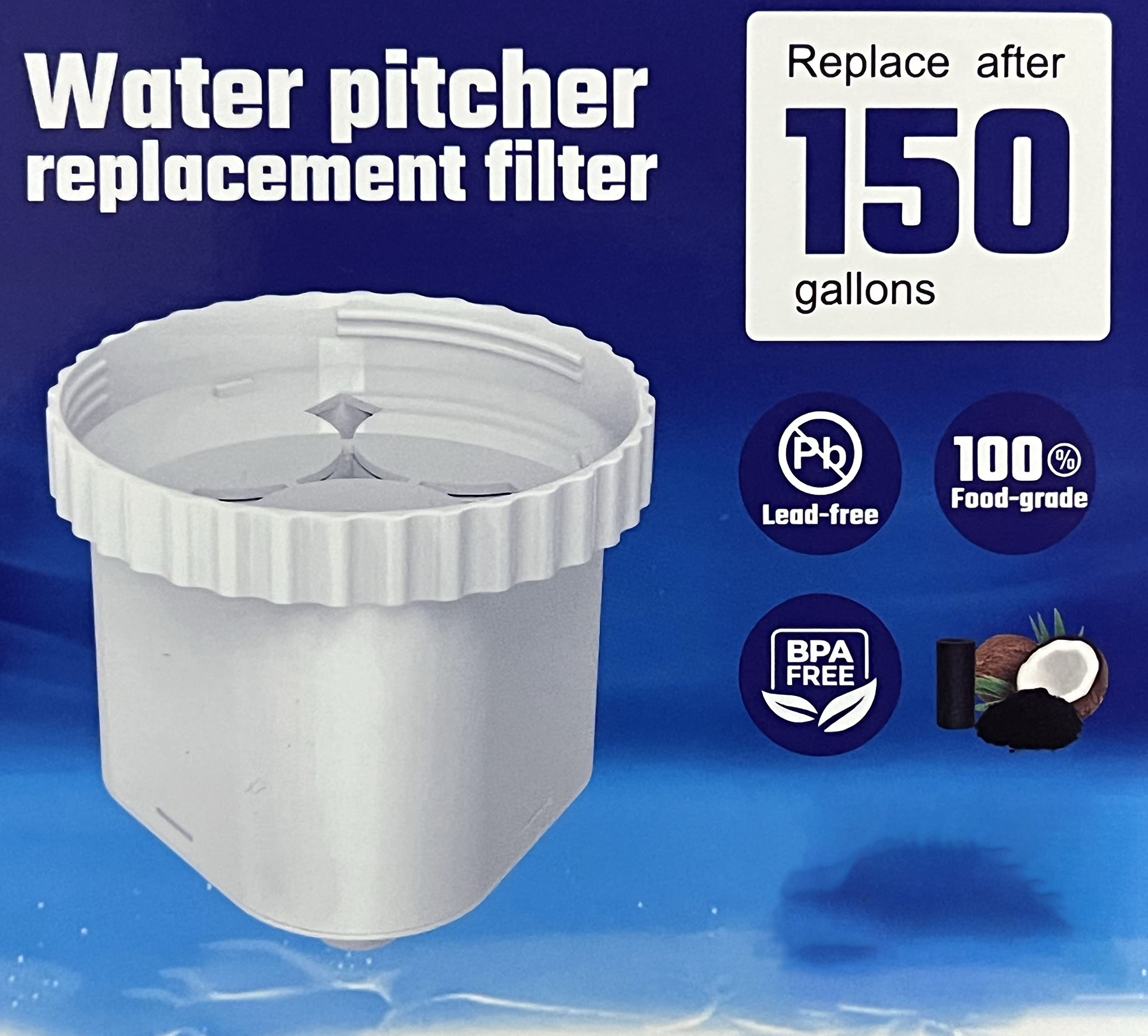 Nispira Water Pitcher Filter Replacement For Epic Pure, Seychelle, Aquagear Dispenser | Removes Fluoride, Chlorine, Lead, Odor and More | 150 Gallon 1 Pack