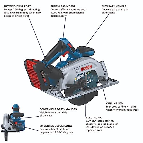 BOSCH GKS18V-22B25 18V Brushless Blade-Right 6-1/2 In. Circular Saw Kit with (2) CORE18V 4 Ah Advanced Power Batteries