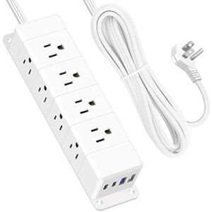 30w usb c power strip surge protector,ultra thin flat plug power strip 4 side 12 outlets,pd fast charing,2 usb-c, 2 usb-a(4 usb total 40w),6ft slim extension cord,16 in 1 desk power bar,1200j white