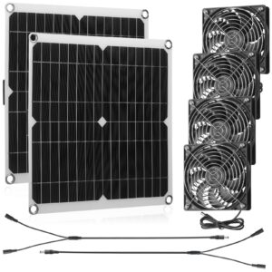 riakrum 20w 16v solar panel exhaust fan kit usb portable solar powered fan summer outdoor waterproof ventilator fan for chicken coops, greenhouses, camping exhaust (2 sets)