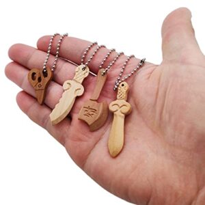 Nwsrayu Wooden Pocket Knife Set Keychain for Men Mini Axes Sword Scissors Set for Package Opener Box Cutter Handmade Craft for Collection, Knife Lover Gift