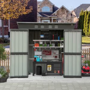 Domi Backyard Storage Shed 6.27' x 4.51' with Sloping Roof Galvanized Steel Frame Outdoor Garden Shed Metal Utility Tool Storage Room with Latches and Lockable Door for Balcony (Dark Gray)