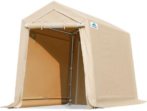 advance outdoor 6x8 ft outdoor portable storage shelter shed with 2 rolled up zipper doors & vents carports for motorcycle waterproof and uv resistant anti-snow portable garage kit tent, beige