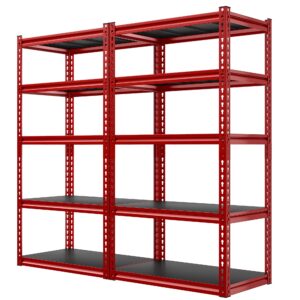 reibii 72"h garage shelving heavy duty storage shelves adjustable garage storage shelves 1750lbs 5 tier metal shelving unit for storage shelving storage rack 72"h x 16.8"d x 31.8"w red black 2 pack