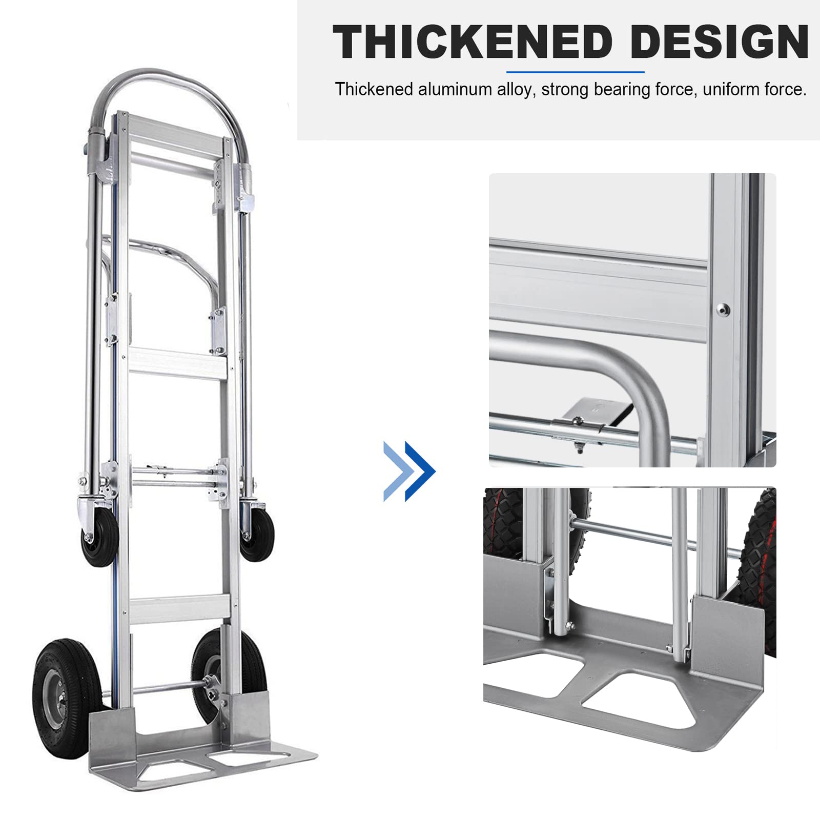 TOPDEEP Heavy Duty Aluminum Hand Truck, Industrial Convertible Hand Truck Dolly Large Size, Utility Cart Converts from Hand Truck to Platform Cart with 10" Hi Tech Rubber Wheels