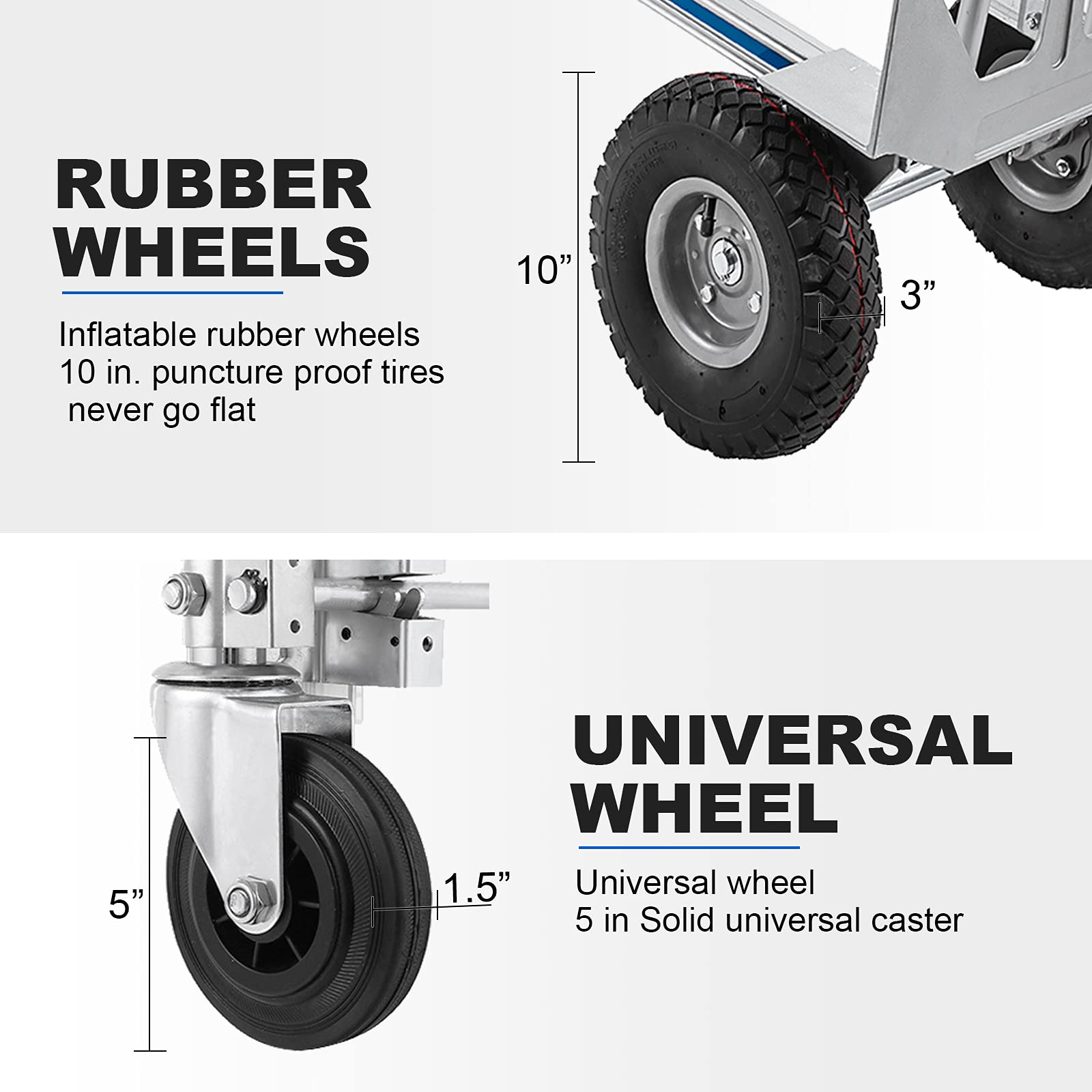 TOPDEEP Heavy Duty Aluminum Hand Truck, Industrial Convertible Hand Truck Dolly Large Size, Utility Cart Converts from Hand Truck to Platform Cart with 10" Hi Tech Rubber Wheels