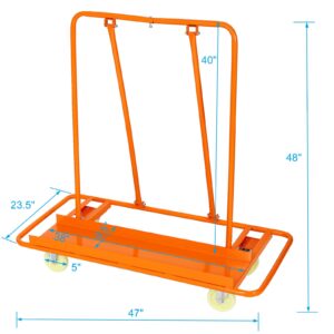 Veemuaro Heavy Duty Drywall Sheet Cart, Panel Dolly Cart 1600LBS Load Capacity with Four 5" Wheels, Service Cart for Garage, Home, Warehouse (Orange)