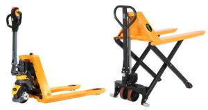 apollolift electric power lithium battery pallet jack truck 3300lb cap. 48" x27" and pallet truck lift 2200lbs capacity 45" x27" fork size