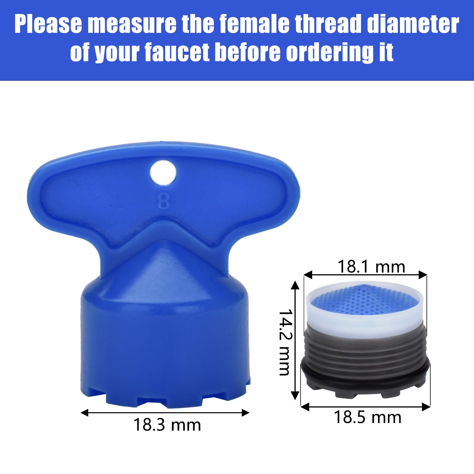 6 Pieces Faucet Cache Aerators with Faucet Aerator Removal Tool 18.5 mm Water Saving Flow Restrictor Set Replacement Part for Bathroom or Kitchen