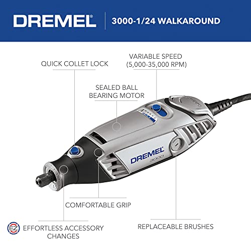 Dremel 3000-1/24 Variable Speed Rotary Tool Kit 1 Attachment & 24 Accessories, Ideal Variety Crafting and DIY Projects Cutting, Sanding, Grinding, Polishing, Drilling, Engraving (Renewed), 25 Piece