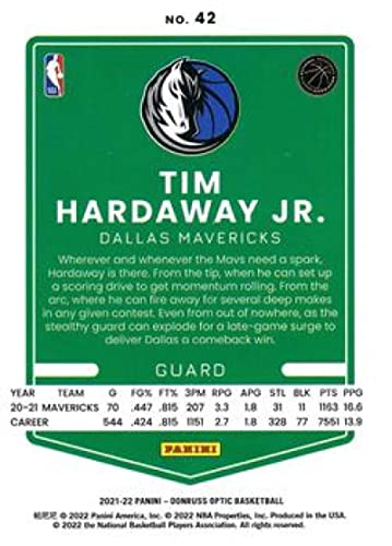 2021-22 Donruss Optic #42 Tim Hardaway Jr. Dallas Mavericks NBA Basketball Trading Card