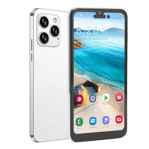 I14pro 4G Cell Phone, 6.1in IPS HD Screen, 4GB RAM 64GB ROM, Dual Card Dual Standby, 16MP Rear 8MP Front, 4000mAh Battery, Face Unlocked Android 11 Smartphone(White)