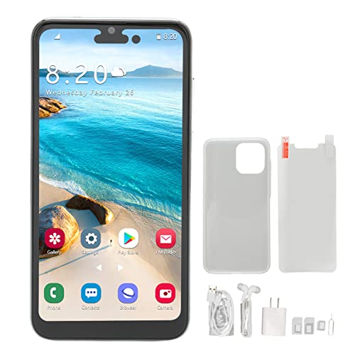 I14pro 4G Cell Phone, 6.1in IPS HD Screen, 4GB RAM 64GB ROM, Dual Card Dual Standby, 16MP Rear 8MP Front, 4000mAh Battery, Face Unlocked Android 11 Smartphone(White)