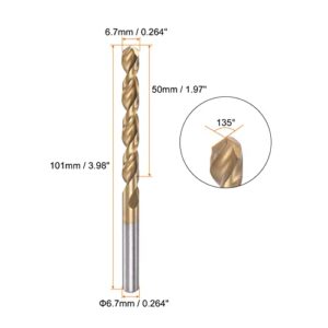 HARFINGTON Twist Drill Bit 6.7mm Titanium Coated (HSS-E) M42 High Speed Steel 8% Cobalt Straight Shank for Stainless Steel Aluminum Alloy Metal