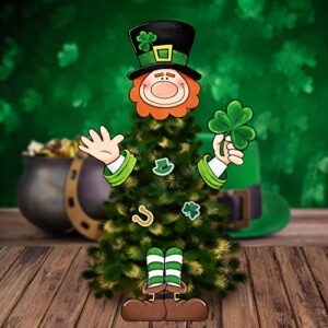 Auirre St Patricks Day Leprechaun Christmas Tree Topper Head Arms and Legs, Luck Shamrock Clover Decorative Tree Ornaments Decor, Irish Holiday Indoor Home Decorations Party Supplies