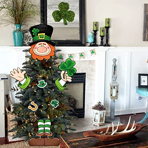 Auirre St Patricks Day Leprechaun Christmas Tree Topper Head Arms and Legs, Luck Shamrock Clover Decorative Tree Ornaments Decor, Irish Holiday Indoor Home Decorations Party Supplies