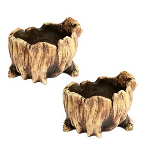 meumity 2 pcs tree stump flower pot,lifelike driftwood succulent planter imitation stump vintage flowerpots tree root bonsai container for garden patio yard home decoration,d