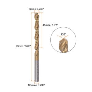 HARFINGTON Twist Drill Bit 6mm Titanium Coated (HSS-E) M42 High Speed Steel 8% Cobalt Straight Shank for Stainless Steel Aluminum Alloy Metal