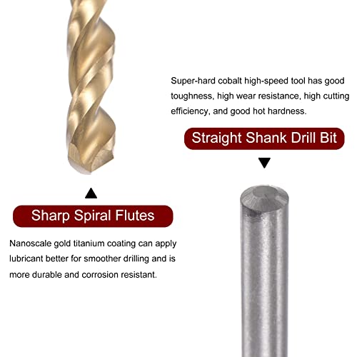 HARFINGTON 2pcs Twist Drill Bits 4.6mm Titanium Coated (HSS-E) M42 High Speed Steel 8% Cobalt Straight Shank for Stainless Steel Aluminum Alloy Metal