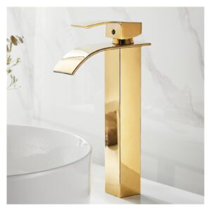 modern waterfall basin faucet bathroom toilet tap deck mounted mixer hot & cold water vanity vessel brass faucets ( color : 01 long )
