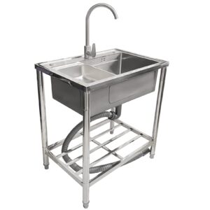 outdoor sink single bowl free standing stainless steel sink set with faucet drain basket, shelf, kitchen utility sink for restaurant, bar, laundry, garage, backyard, camping 28.3"×19.3"×31.5"