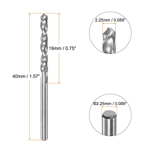 HARFINGTON 2pcs Solid Carbide Drill Bits 2.25mm C3/K10 Tungsten Carbide Precision Mini Micro Straight Shank Twist Drill Bit for Stainless Steel Metal Plastic Wood