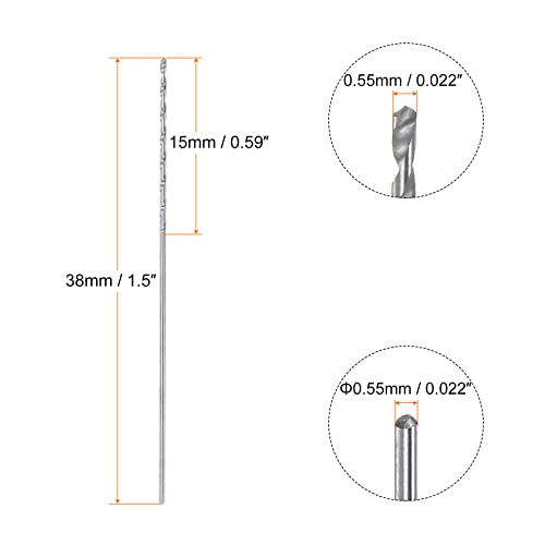 HARFINGTON 2pcs Solid Carbide Drill Bits 0.55mm C3/K10 Tungsten Carbide Precision Mini Micro Straight Shank Twist Drill Bit for Stainless Steel Metal Plastic Wood