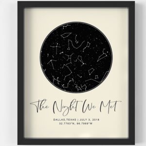 personalized star map with specific dates & place - custom constellation map print, unframed- special occasion star chart wall art- great anniversary, engagement, wedding romantic gift (cream)