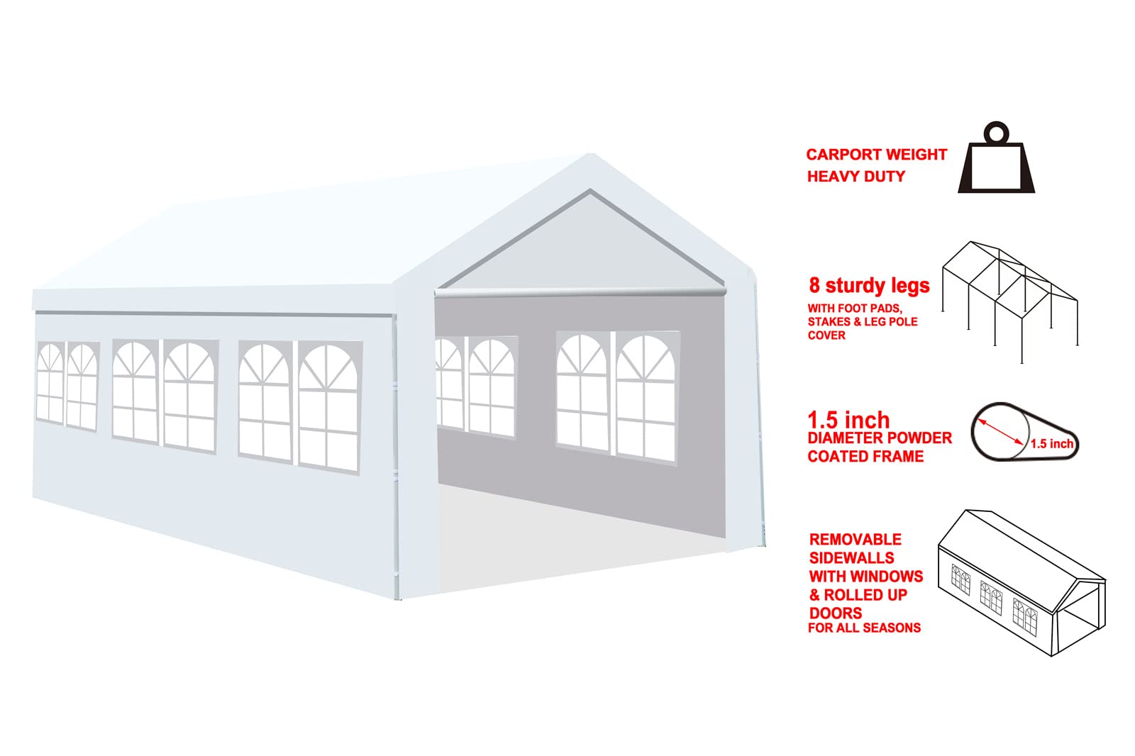 10'x20' Heavy Duty Carport Gazebo, Canopy Garage, Car Shelter with Windows