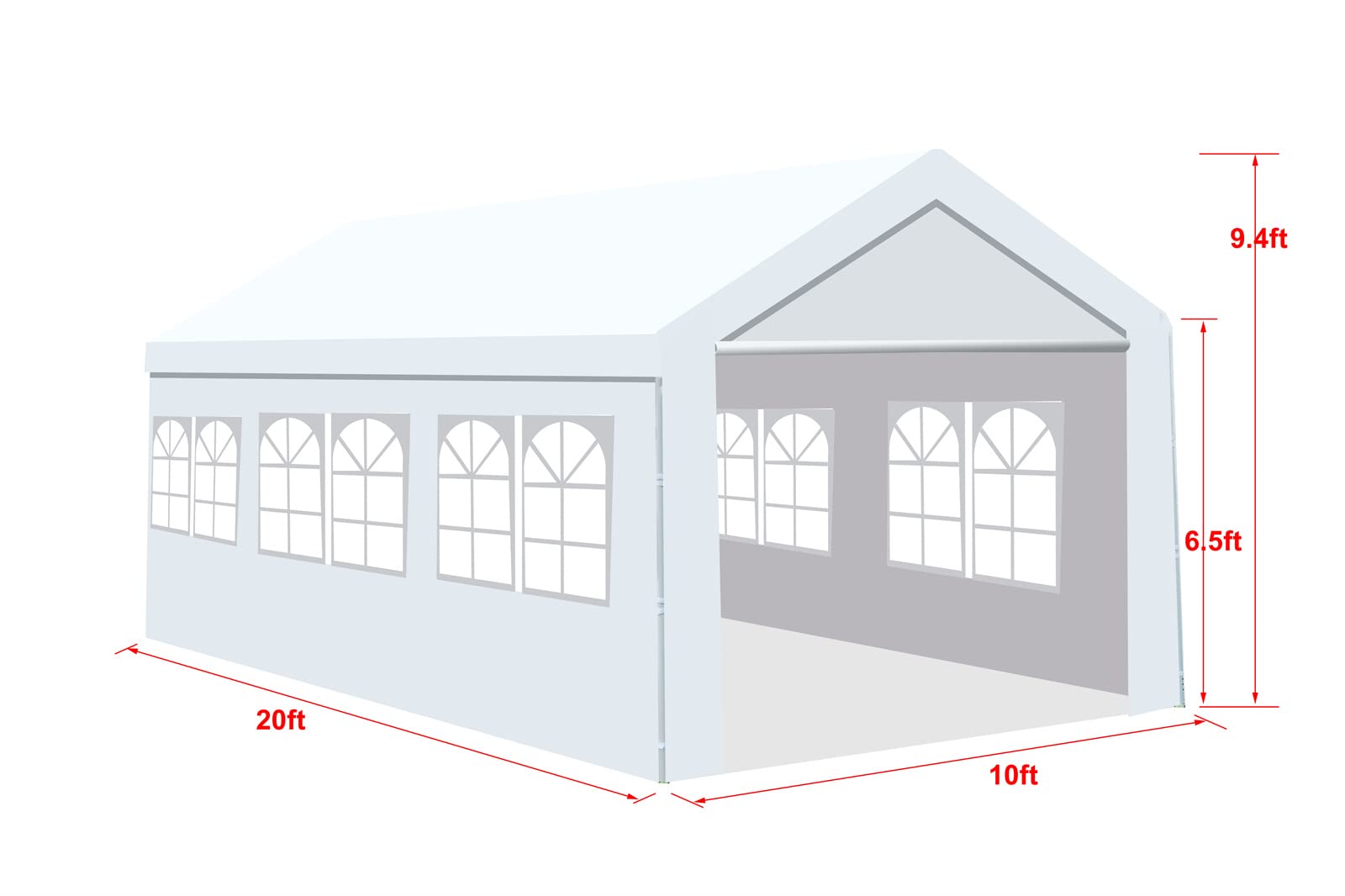 10'x20' Heavy Duty Carport Gazebo, Canopy Garage, Car Shelter with Windows