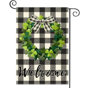 bezks st patricks day small garden flag 12.5 x 18 inch, best choice bow shamrock wreath welcome double sided decorative flag for outside yard lawn decoration (js01)