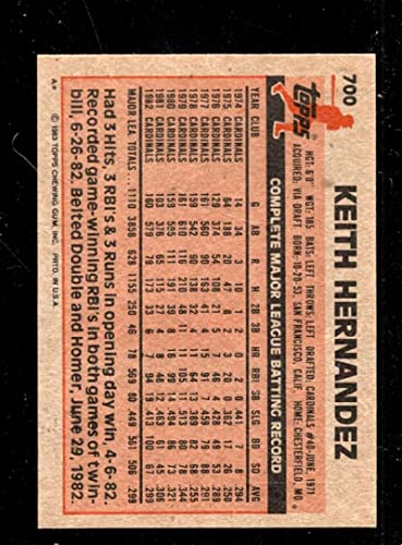 1983 TOPPS #700 KEITH HERNANDEZ NMMT CARDINALS