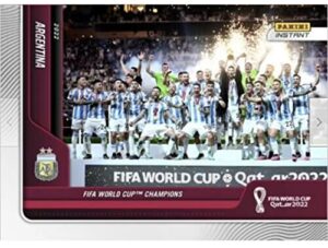2022 panini instant world cup argentina team card with lionel messi #119- fifa world cup champions -soccer trading card- argentina - print run of only 5397 made! shipped in protective screwdown holder.